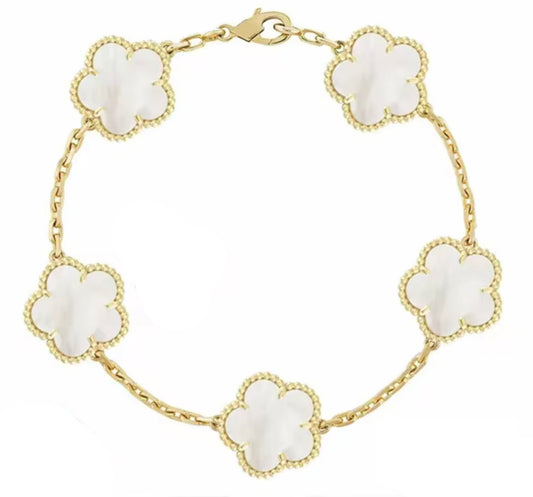 White Pearl Clover Bracelet