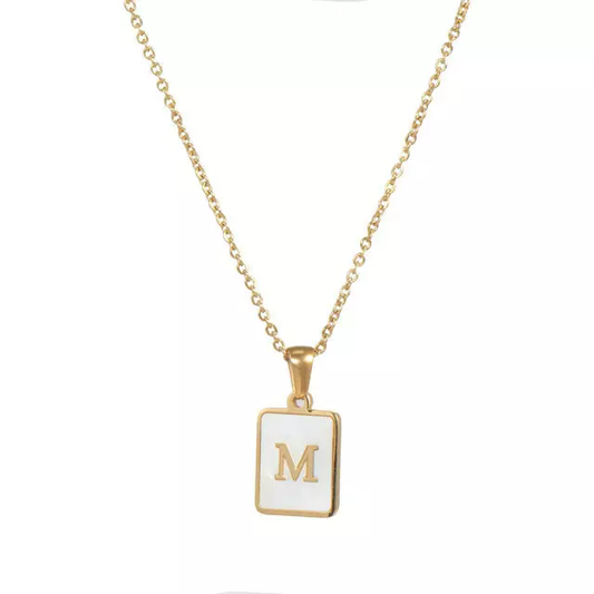 Letter M Mother of Pearl Initial Necklace