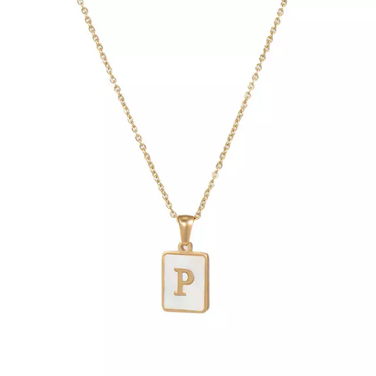 Letter P Mother of Pearl Initial Necklace