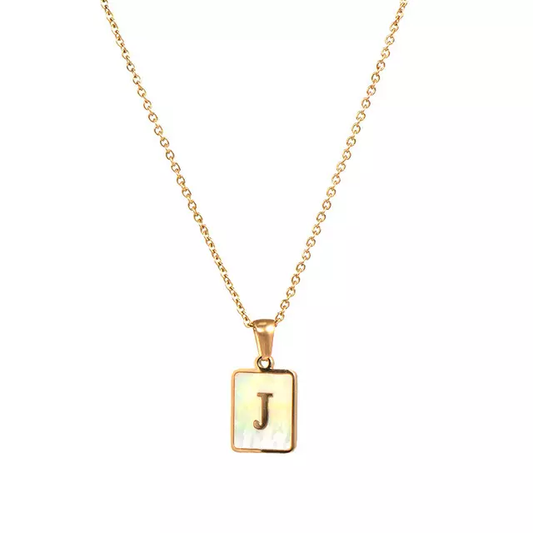 Letter J Mother of Pearl Initial Necklace